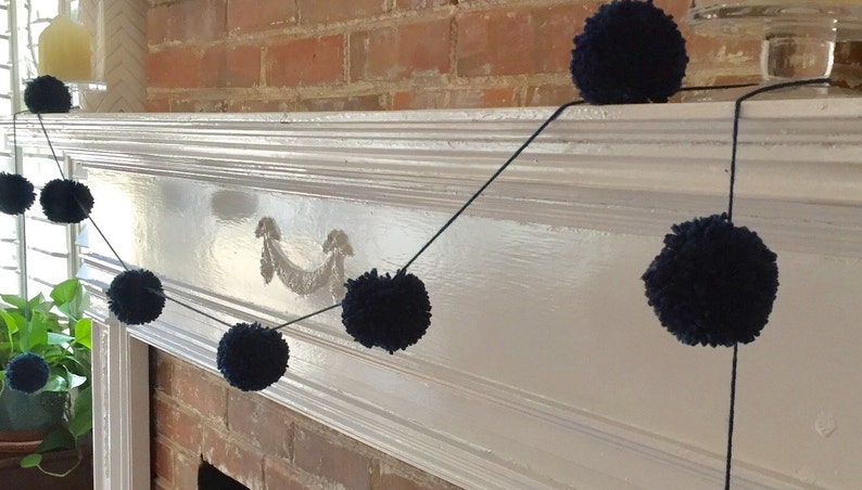 Nursery decor Wedding shower decorations Navy Blue Pom-Pom Garland Baby shower decorations