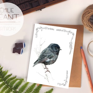 Tarjeta de petirrojo negro: tarjeta de felicitación con aves nativas de Nueva Zelanda