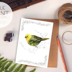 Carte tête jaune - Carte de voeux pour oiseaux indigènes Mohua de Nouvelle-Zélande