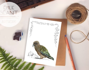 Kea card -  New Zealand native birds greeting card