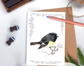 Miromiro card -  New Zealand Tomtit native birds greeting card