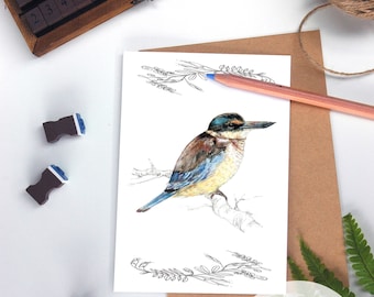 Kingfisher card -  New Zealand Kotare native birds greeting card