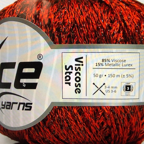 Ice Yarn Viscose star in Orange Black Mix. Lurex Viscose Mix Yarn - 57042