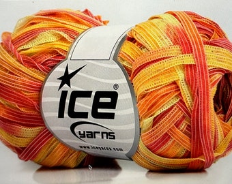 Ribbon Ice Yarn in Binario  Salmon, Yellow, Light Green, Ribbon Yarn, 50 grs, 1.75 oz