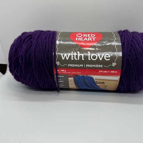 Red Heart with love yarn in Aubergine purple color, Purple acrylic yarn