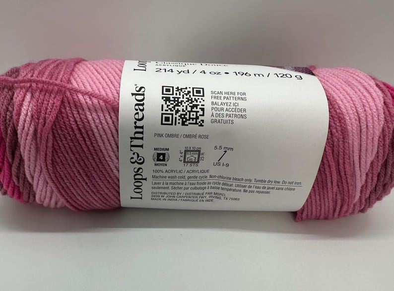 Hilo Loops and Thread, acrílico clásico suave, colores variados, colores ombré Pink ombre