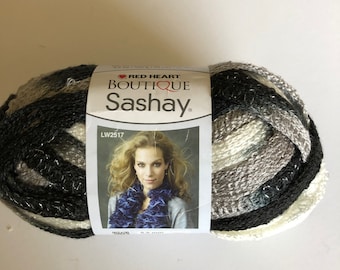 Discontinued yarn, Red Heart Boutique Sashay in Hip Hop color, Black, Gray and White Boutique Sashay yarn