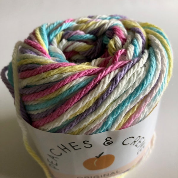 Cotton Yarn in Shades of Purple, Yellow and Blue Peaches and Cream, Variegated multicolor cotton yarn, Fleur de Lavande Cotton yarn