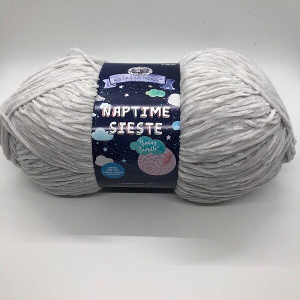 Naptime Bonus Bundle Yarn in Pale Gray Color from LionBrand, gray velvet yarn.