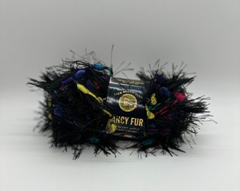 Discontinued yarn, Lion Brand Fancy  Fur  Yarn in Bold Black. Eye lash yarn in Variegated Black.