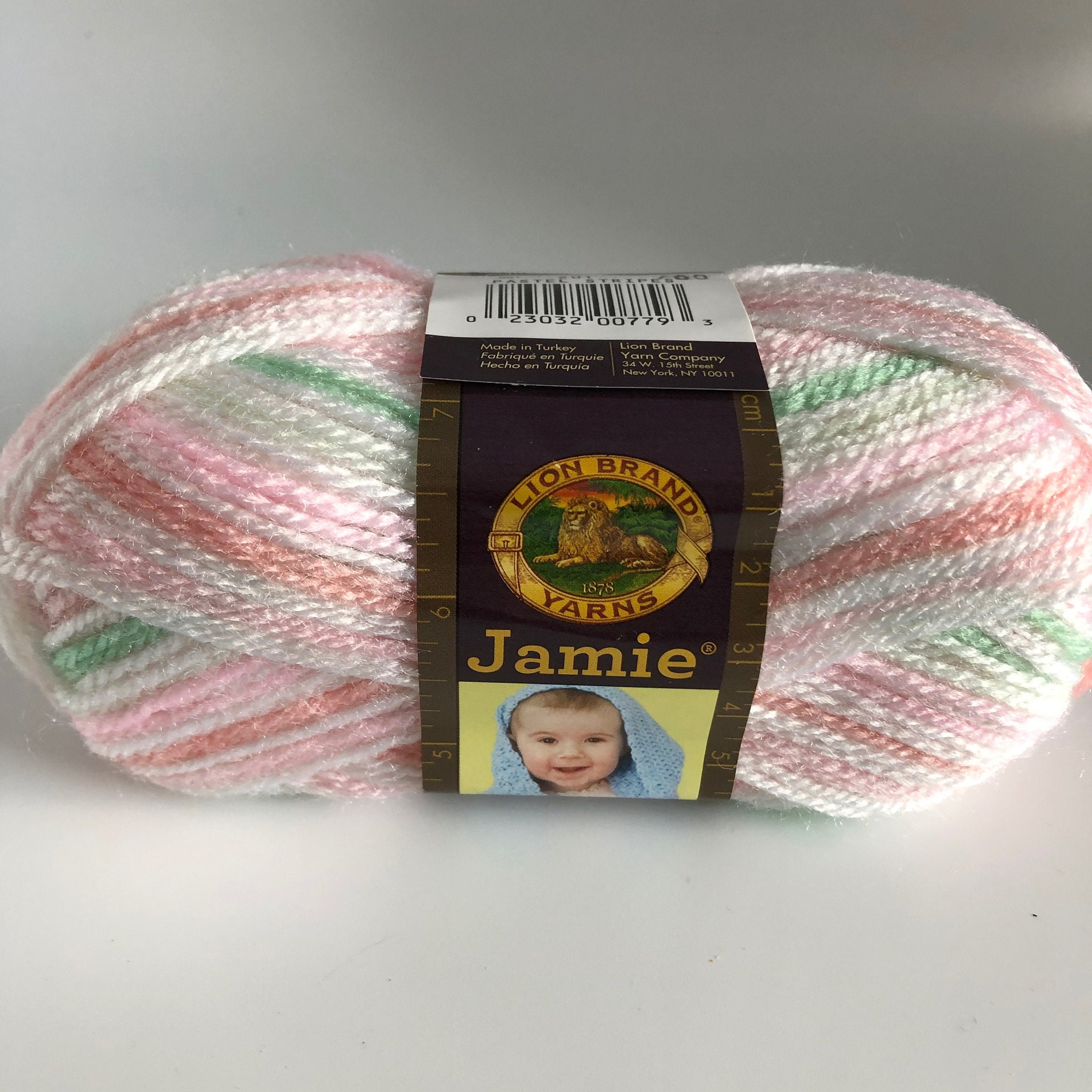 Discontinued Yarn! Blue baby yarn Lion Brand Jamie Yarn in Blue Stripes variegated Blue yarn