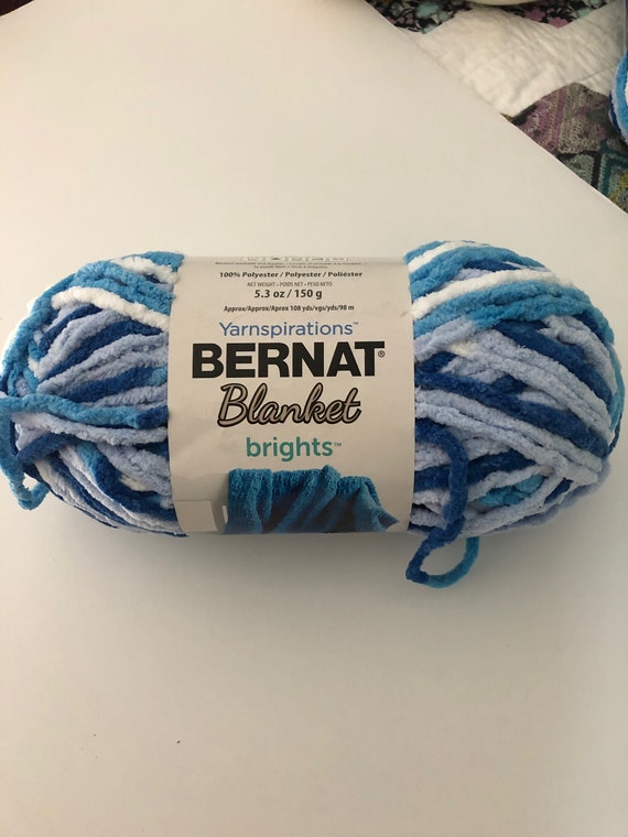 Bernat Blanket Yarn in Waterslide Varg Color, Shades of Blue Blanket Yarn.  5.3 Oz 