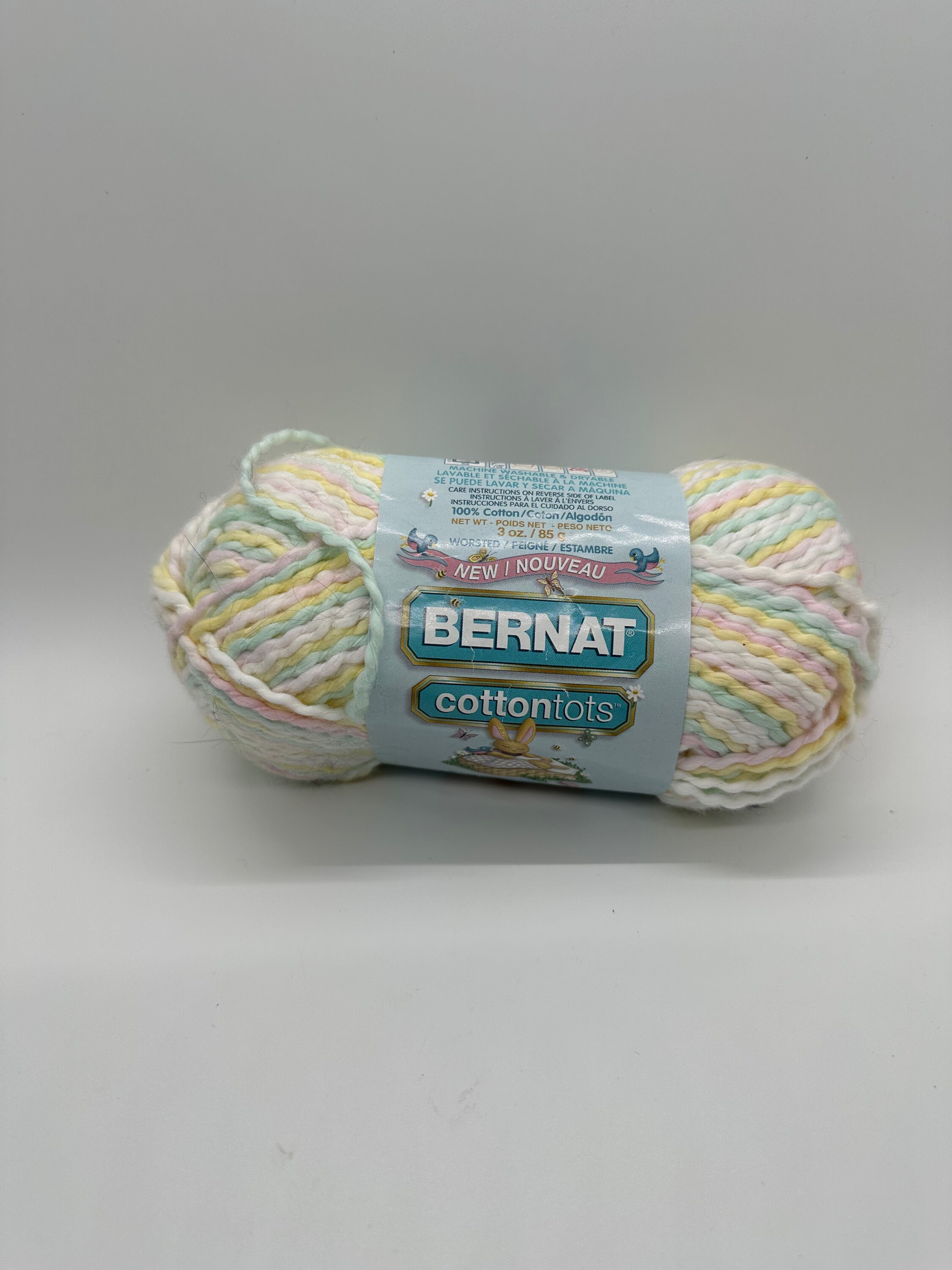 Discontinued yarn Bernat Cottontots yarn in Pastel Dreams color. Variegated Yellow yarn