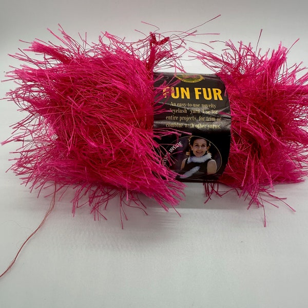 Discontinued yarn, Fun Fur Yarn from Lion Brand in Hot Pink  color. Eyelash yarn in Hot Pink