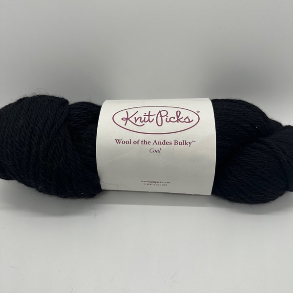 KnitPicks yarn, Wool of the Andes Bulky in Coal Color, black wool yarn