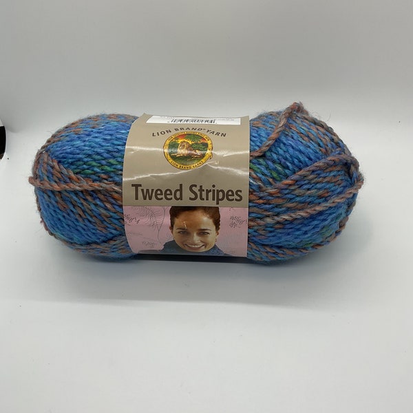 Discontinued Yarn - Lion Brand Tweed Stripes in Prism Color, Shades of blu and beige