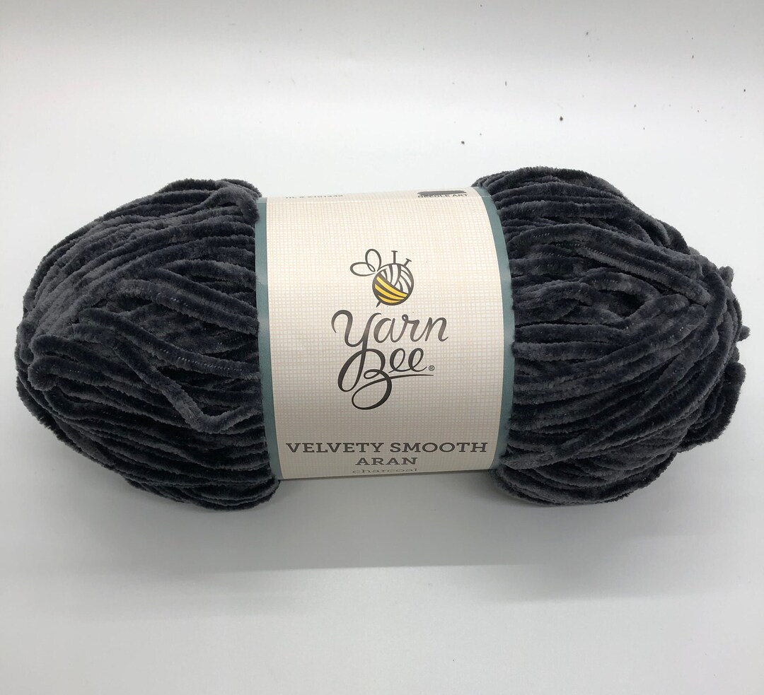Yarn Bee Velvety Smooth in Charcoal, Dark Gray Velvet Yarn, Gray Velvet