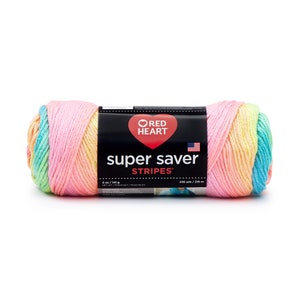 Red Heart Super Saver Yarn: Retro Stripe color, variegated pink, blue and others