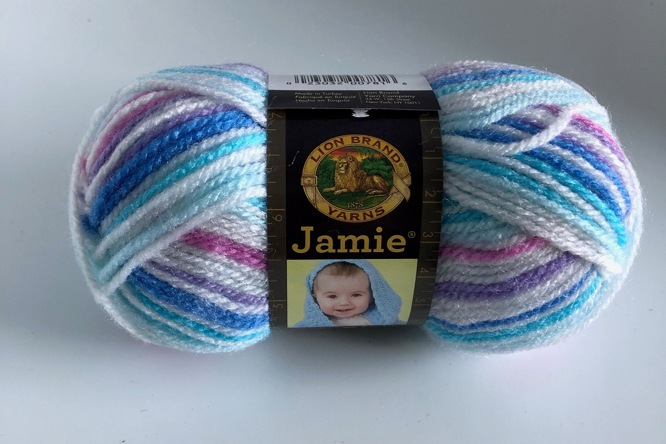Discontinued Yarn! Blue baby yarn Lion Brand Jamie Yarn in Blue Stripes variegated Blue yarn