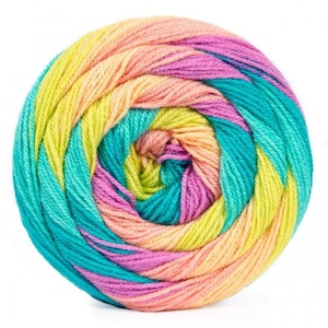 Horizon yarn from Hobbii in Rainforest  color (18), shades of yellow, turquoise, pink