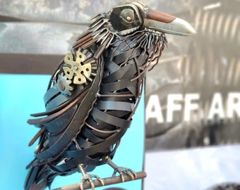 Raven Crow Welded Reclaimed Scrap Metal Gothic Corner Wall Mount Bird Art Sculpture NEVERMORE