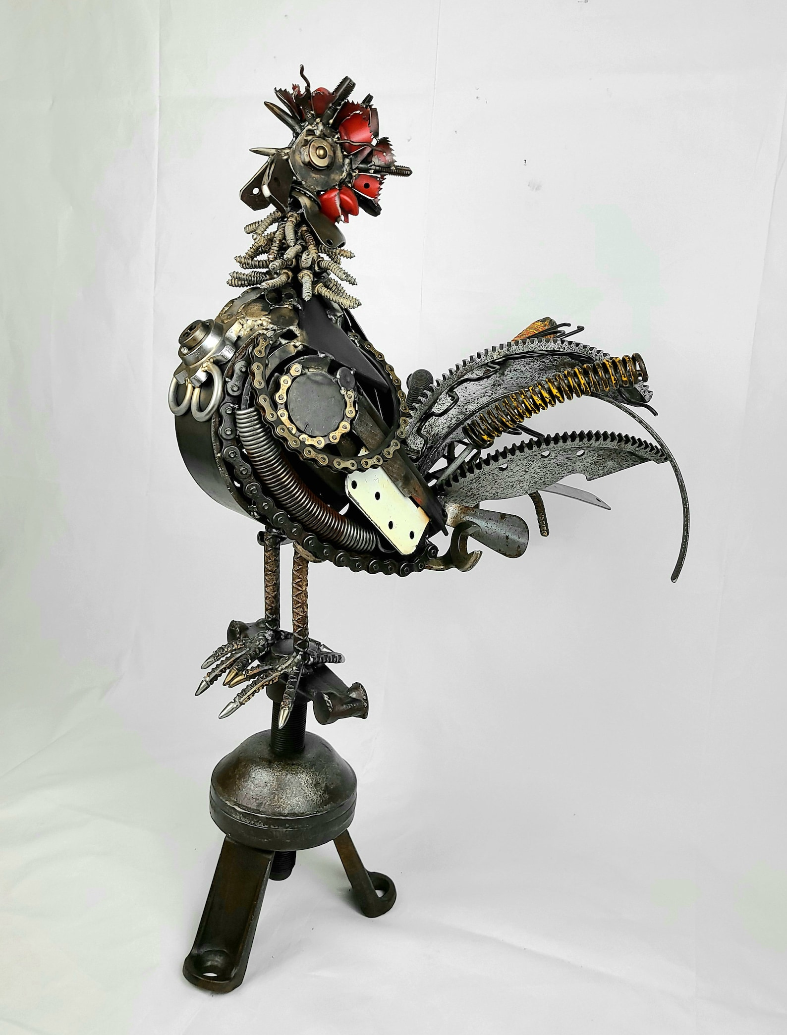Reclaimed Scrap Metal Sculpture Art perched Crowing Rooster Etsy