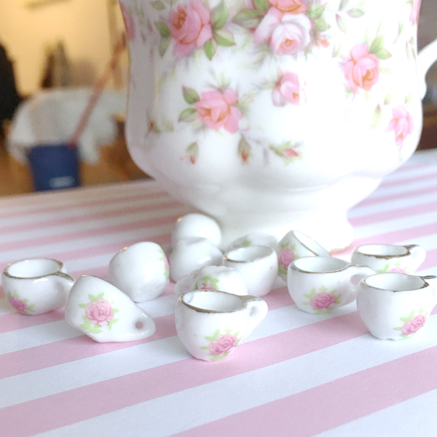 Porcelain Teacup Pendant Ceramic Teacup Charm Teacup Bead Etsy