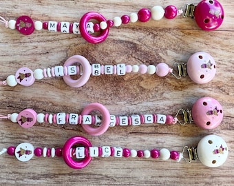 Baby Bear. Wooden pacifier chain. Pacifier holder customizable with name. Birth gift.