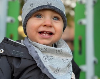 Winter hat and bandana for children. Gray baby hat. Winter neck warmer.