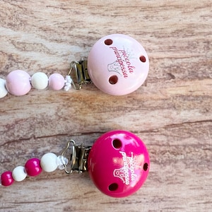 Little Princess. Wooden pacifier chain, Pacifier holder customizable with name. Birth gift.
