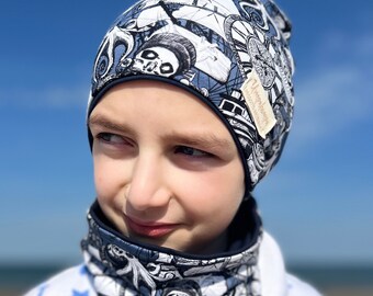 Cotton cap for children. Pirate neck warmer suitable for mid-season. Children's gift.