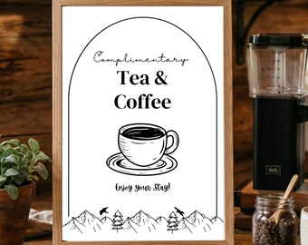 Airbnb Coffee Bar Sign Template for Cabin, Modern Rustic Coffee Station Decor, Editable Canva Template, Vacation Rental Welcome Sign