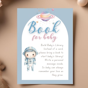 Modèle canevas de carte et enseigne pour baby shower sur le thème de l'espace | 4 x 6, 5 x 7, 8 x 10 pouces | Réserver pour carte de bébé dans la babyshower