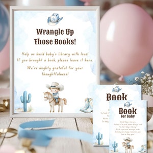 Modèle de carte et enseigne pour baby shower de bébé petit cow-boy | 4 x 6, 5 x 7, 8 x 10 po. | Livre pour carte de bébé dans une babyshower | Déco baby shower garçon