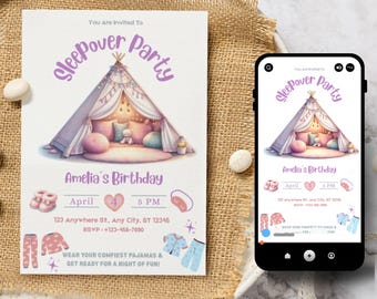 Sleepover Party Invitation | Girls Pajama Party Invite | Digital & Printable Slumber Party Birthday Invitation | Instant Download