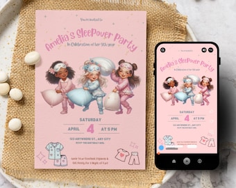 Pajama Party Invitation template, Sleepover Party Invite, Editable Printable Birthday Invite, Girls Slumber Party, Digital Download