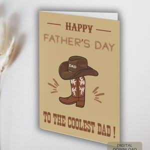 Carte imprimable de fête des pères pour papa, carte pliable de bottes de cowboy cool, papa de cowboy, carte à thème western pour papa, téléchargement immédiat 5 x 7" ou 4 x 6"