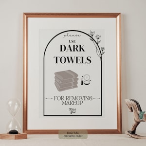 Printable Airbnb Makeup Removal Sign | Please Use Dark Towels | Canva Template | Airbnb Template | Dark Towel Sign | Bathroom rules