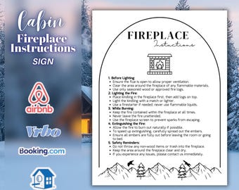 Editable Fireplace Instructions Template for Airbnb, Modern Cabin Guest Book Sign, Fireplace Safety Guide