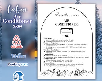 Air Conditioner Instructions Sign, Airbnb Cabin AC Guide, Editable Template, A4 US Letter, Vacation Rental House Rules