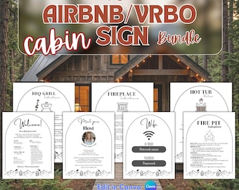 40+ Airbnb Cabin Signs Bundle Template, Editable Canva Airbnb Welcome Signs, Vacation Rental Cabin Rules, A4 & US Letter Printable