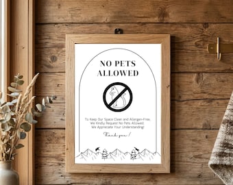 Airbnb No Pets Allowed Sign Printable, Minimalist Cabin House Rules Poster, Mountain Rental Signage, Pet Free Policy