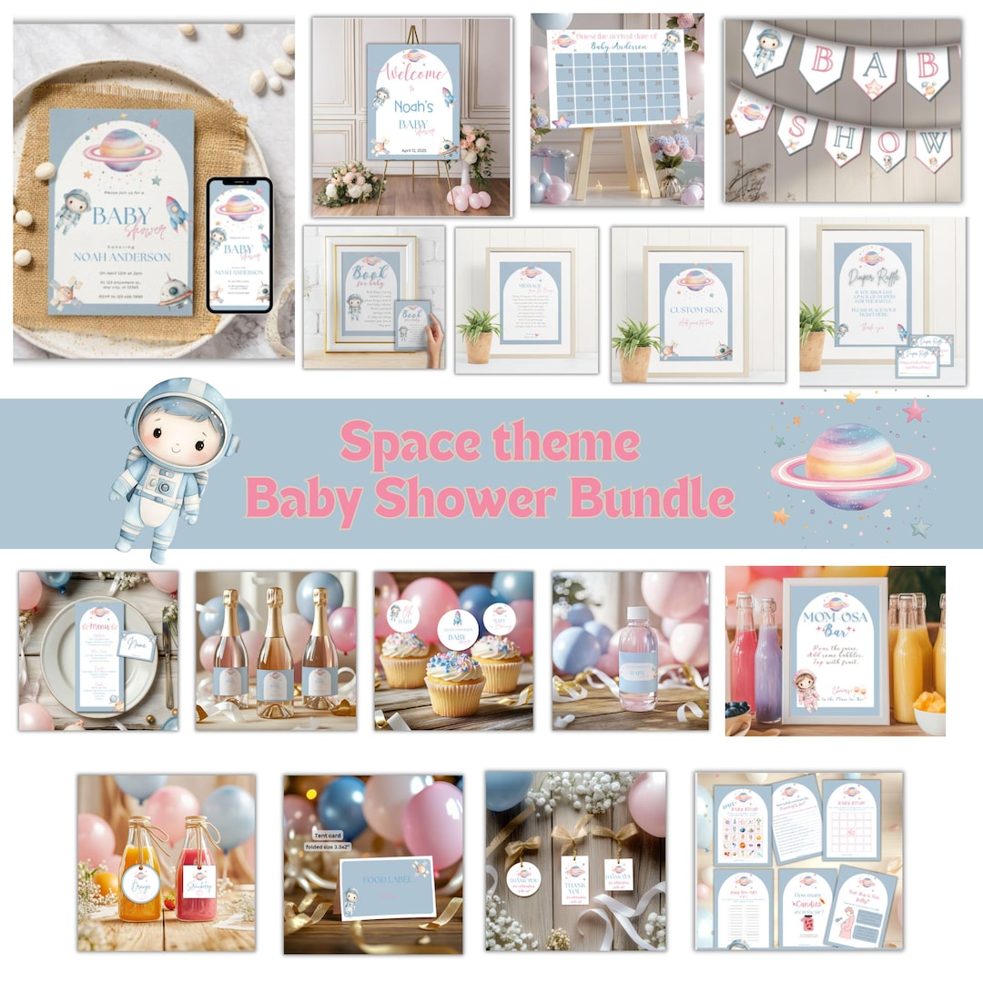 Space Theme Raffle Space Theme Baby Shower Bundle, Editable Templates With Invitation ...