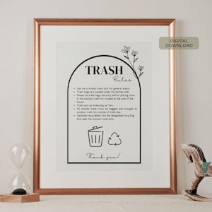 Printable Airbnb Trash Rules Sign | Airbnb Host Essentials | Vacation Rental Trash Disposal Guide | Guest House Printable Sign | Trash Sign