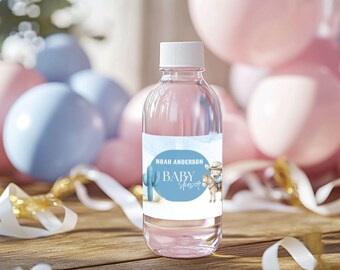 Little Cowboy Baby Shower Water bottle Label Template | 8x2" | Printable Party Decoration | Editable Canva Template