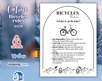 Bicycle Rules Sign Template, Rustic Cabin Decor, Bike Storage Rules, Airbnb Host Signs, Canva Editable Template,
