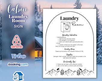 Laundry Room Sign Template, Airbnb Laundry Instructions Sign, Printable Laundry Rules, Washer Dryer Guide, Cabin Decor