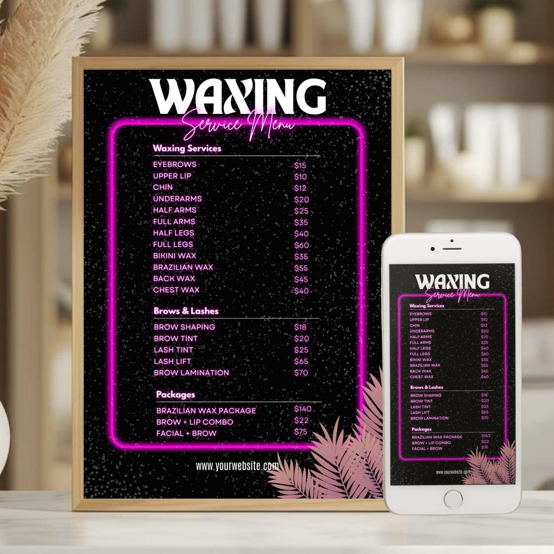 Lay Bare Menu Waxing Service Menu Template, Beauty Salon Price List Canva, Spa Menu ...