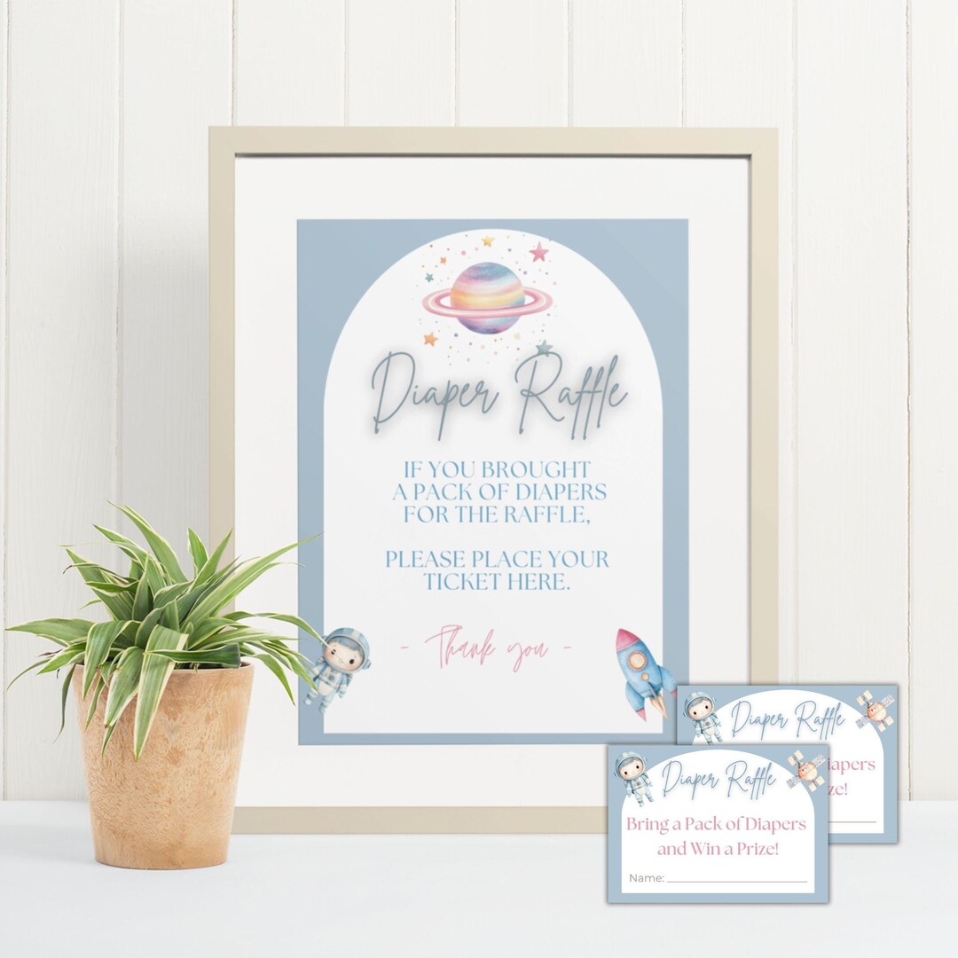 Space Theme Raffle Space Theme Diaper Raffle Card & Sign Template, Baby Shower Diaper Card ...