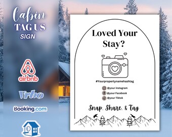 Tag Us Sign Template, Cabin  decor, Tag Us on Social Media Sign, Vacation Rental Instagram Sign, Printable Guest Photo Sharing Sign